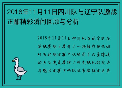 2018年11月11日四川队与辽宁队激战正酣精彩瞬间回顾与分析